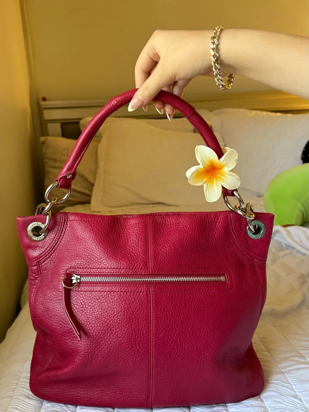 Coach Fuchsia Pebbled Leather Shoulder Bag